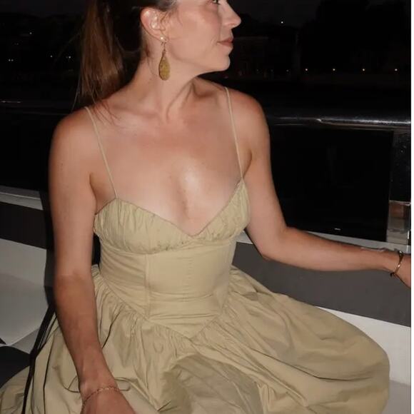 Ronny Kobo Beige Corset Midi Dress MEDIUM Cotton Cottage Sundress Designer $400 - Picture 5 of 15